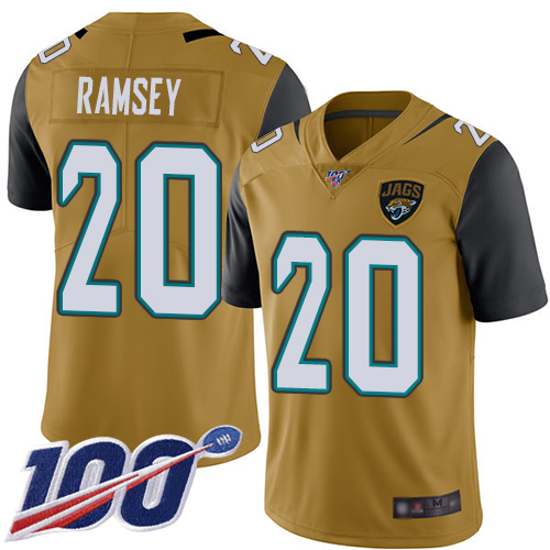 Jacksonville Jaguars #20 Jalen Ramsey Gold Youth Stitched NFL Limited Rush 100th Season Jersey->youth nfl jersey->Youth Jersey